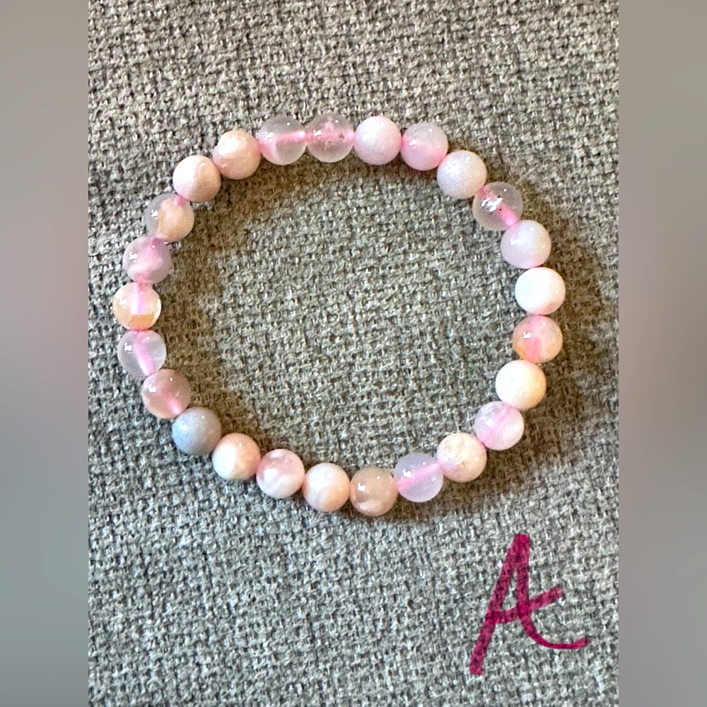 Pink Flower Agate Crystal Bracelet - Picture 2 of 4